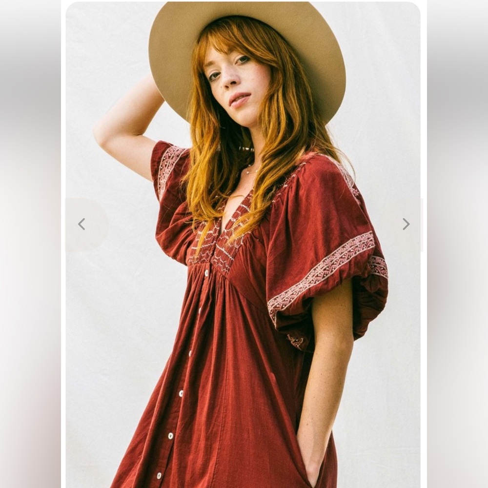 Free People Samantha Shirt Dress in Double Dare Maroon XS - Picture 13 of 14
